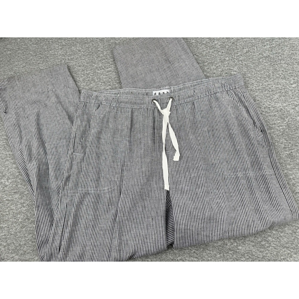 Dāsh Linen Blend Cropped Pull-On Pants Women's Medium Smoky Gray White Stripe